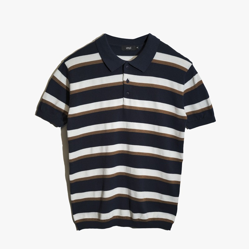 ÁO POLO LEN DỆT KIM SỌC PO052 MÀU ĐEN